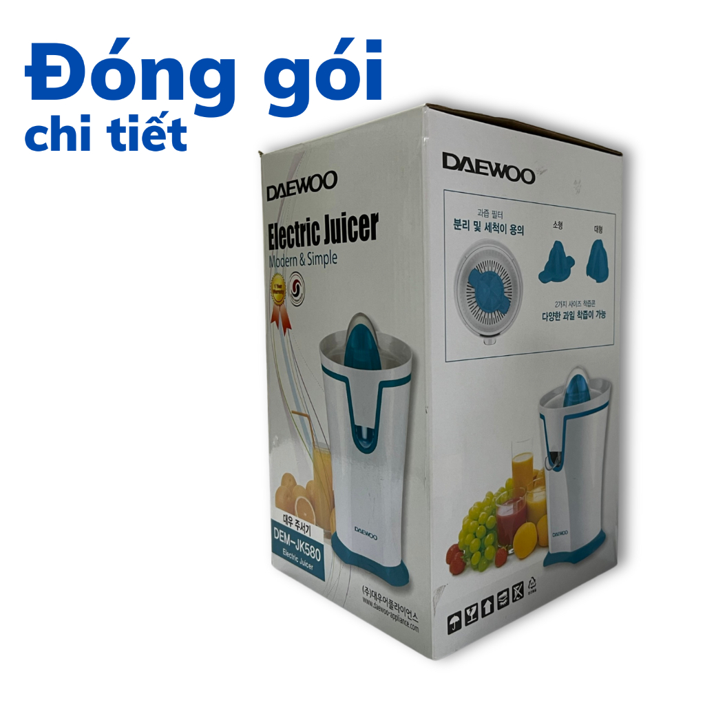 Máy vắt cam ra vòi trực tiếp DAEWOO DEM-JK580 dung tích 200ml, công suất 40W, tiết kiệm điện năng