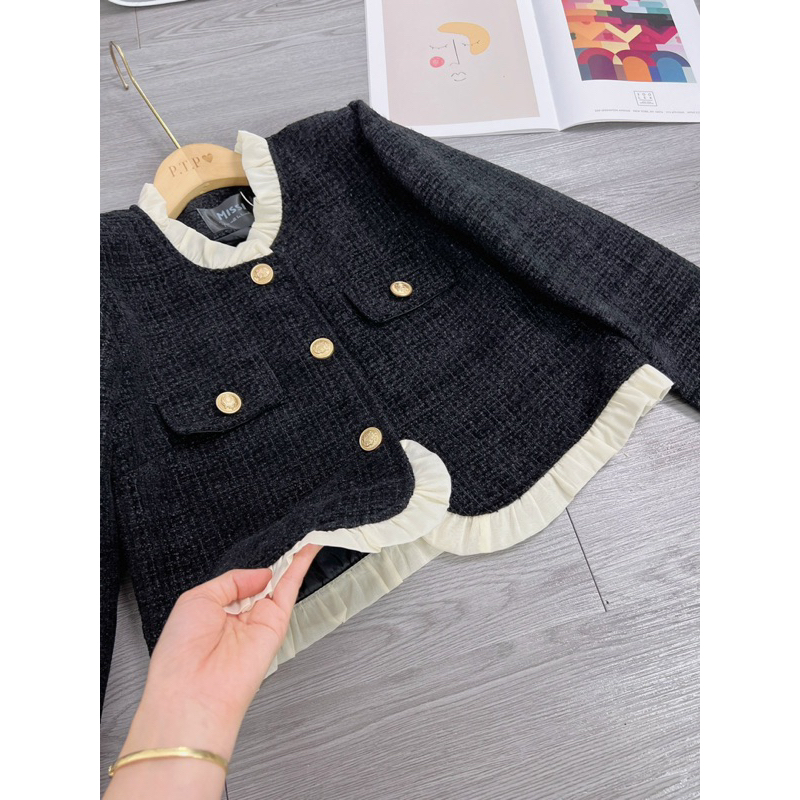 Áo Khoác Dạ Tweed Nữ 2 Màu Đỏ - Đen Dáng Ngắn Hottrend New 2023