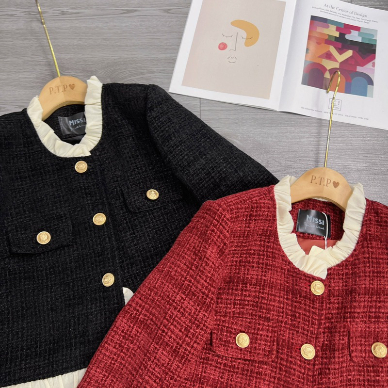 Áo Khoác Dạ Tweed Nữ 2 Màu Đỏ - Đen Dáng Ngắn Hottrend New 2023