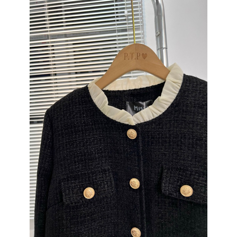 Áo Khoác Dạ Tweed Nữ 2 Màu Đỏ - Đen Dáng Ngắn Hottrend New 2023