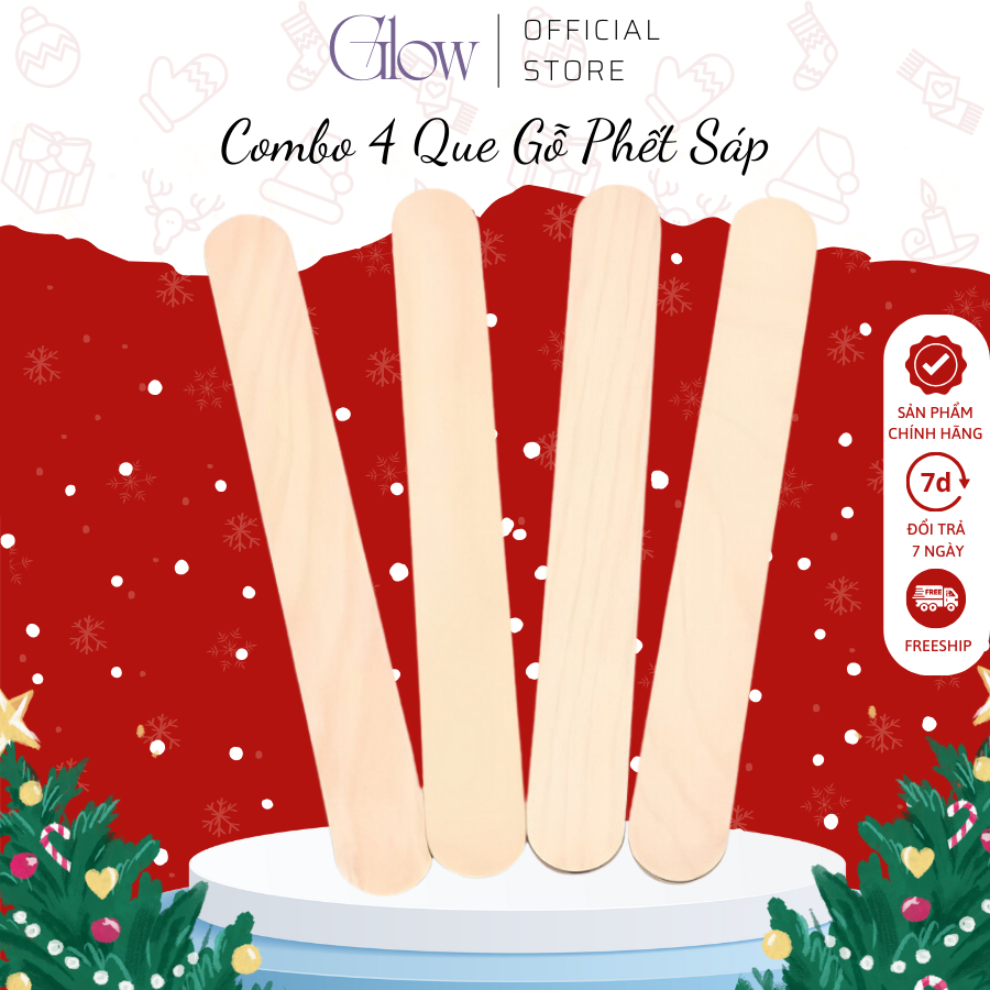 Combo 4 Que Gỗ Bôi Sáp GLOW WAXING Size Lớn  Chuyên Dùng Phết Sáp Wax Lông