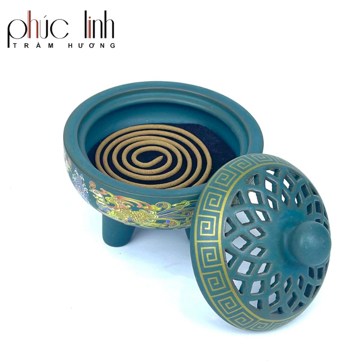 Xông Gốm Hoa Văn 3 Chân Cao Cấp - Giao màu ngẫu nhiên - Xông Nụ Trầm, Hương Khoanh