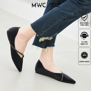 Giày búp bê mwc 2305 - giày búp bê chất liệu da lụa phối quai chéo đính đá thanh mảnh