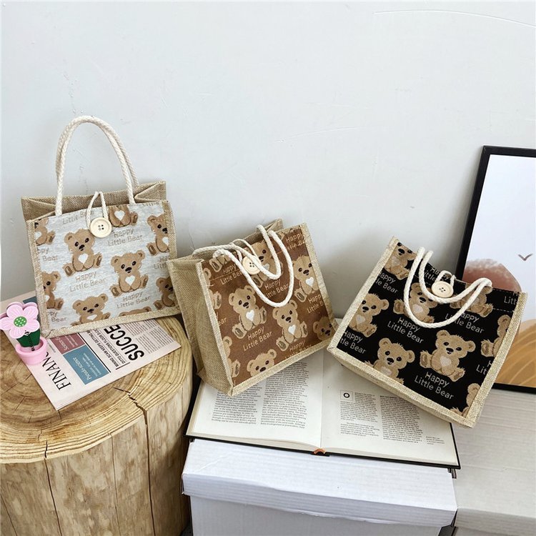 Túi xách nữ túi tote cói mini hình gấu dễ thương đi chơi đi biển cá tính phong cách TC02