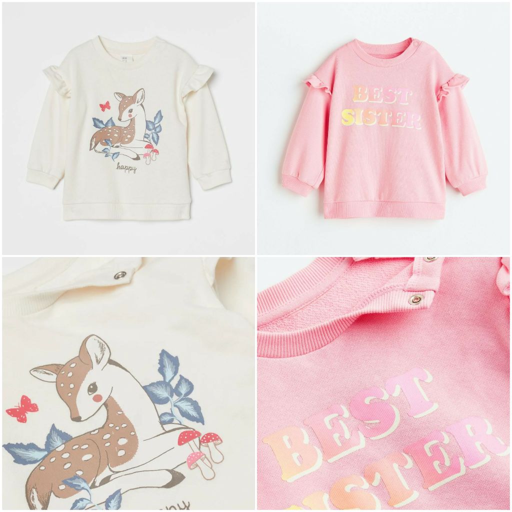 Áo nỉ da cá trắng hươu hồng best sister HM H&M_hàng chính hãng authentic