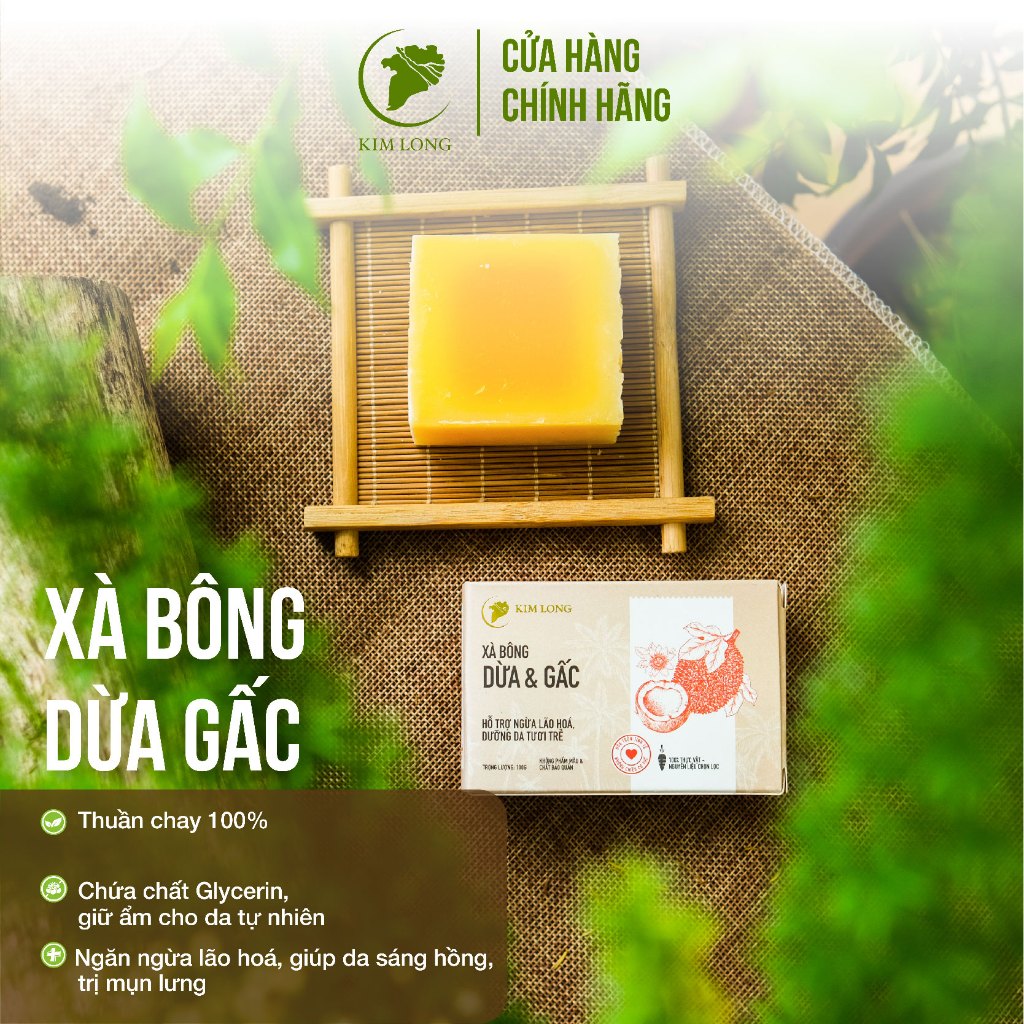 Xà Bông Dừa - Gấc tự nhiên 100% [100gr]  - Xà bông thiên nhiên - Xà bông sinh dược thủ công truyền thống - Kim Long