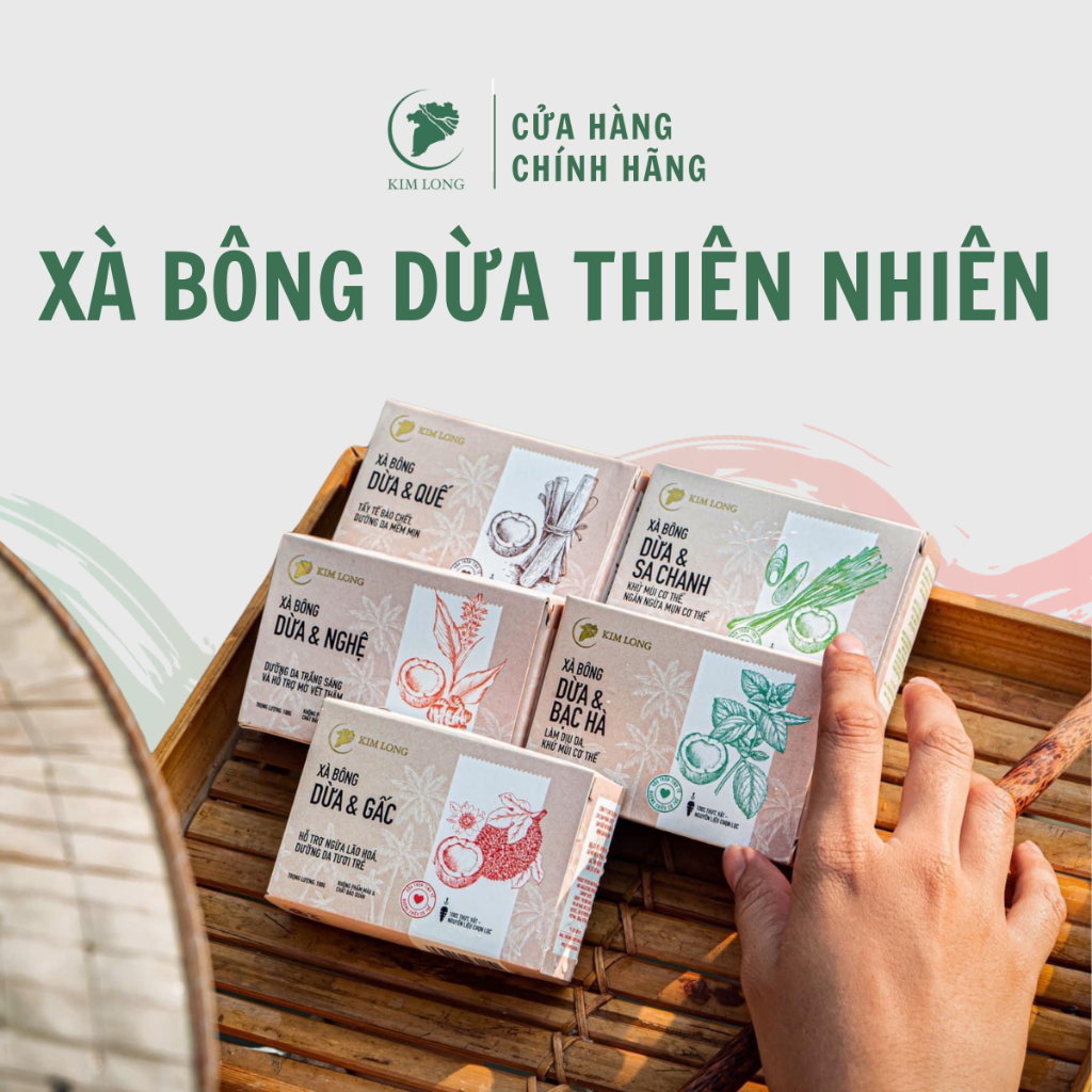 Xà bông Dừa thiên nhiên Kim Long 100gr, Xà phòng tự nhiên an toàn, lành tính