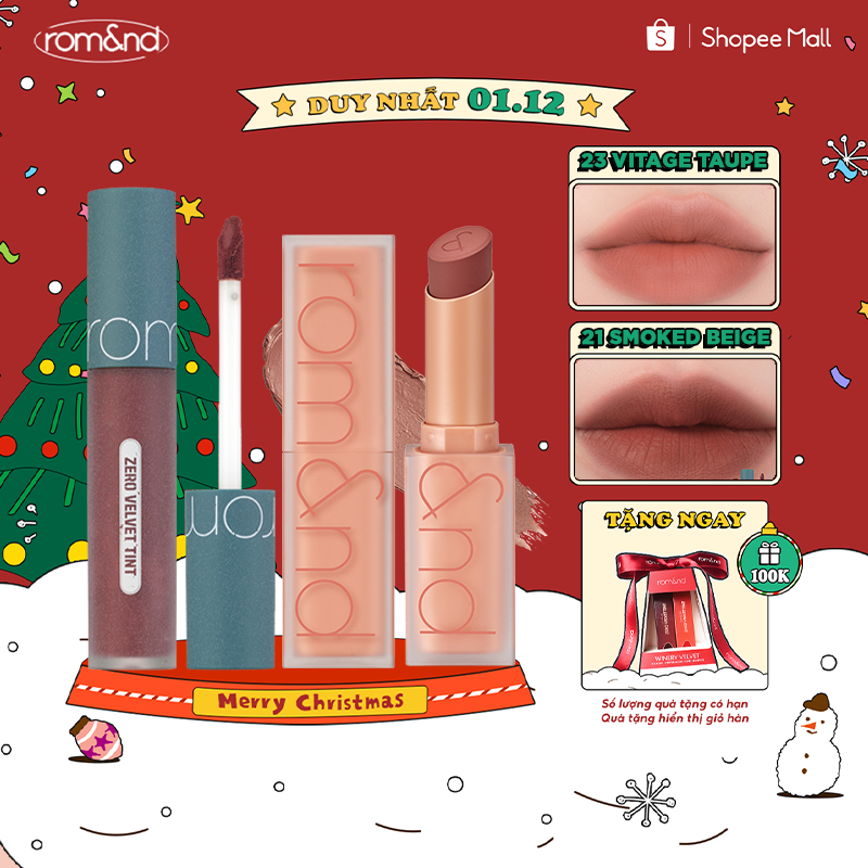 Combo Son kem lì Romand Zero Velvet Tint + Son Thỏi Romand Zero Matte Lipstick