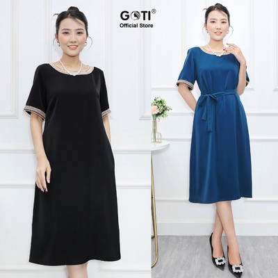 GOTI – SALE LẺ SIZE Đầm Dự Tiệc Trung Niên Suông Bigsize Giấu Bụng Cao Cấp Cho Mẹ U50 U60 3347