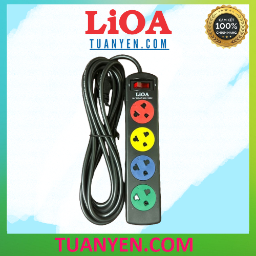 Ổ cắm LiOA 4TSN3 - 4TSN5 4 lỗ 4 ổ cắm 2 chấu, 1 công tắc, kéo dài 3m 5m - Hàng Chính Hãng