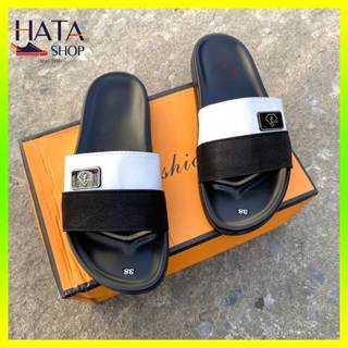 Dép nam quai ngang phối màu đen trắng LOGO FASHION đẹp sang trọng êm chân dép nam đẹp 2024 Hatashop