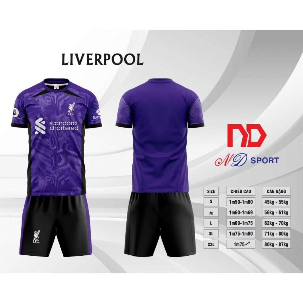 Bộ quần áo đá banh Liverpool tím sân khách ND 2024