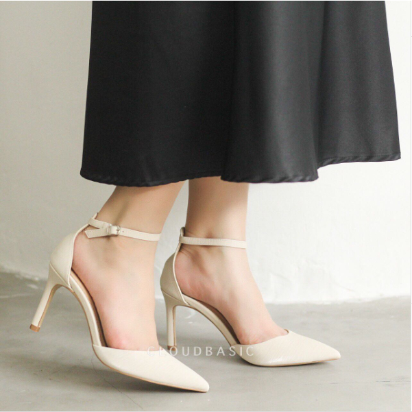 CLOUD BASIC SHOES I ANKLE STRAP HIGH HEELS size 36 màu kem