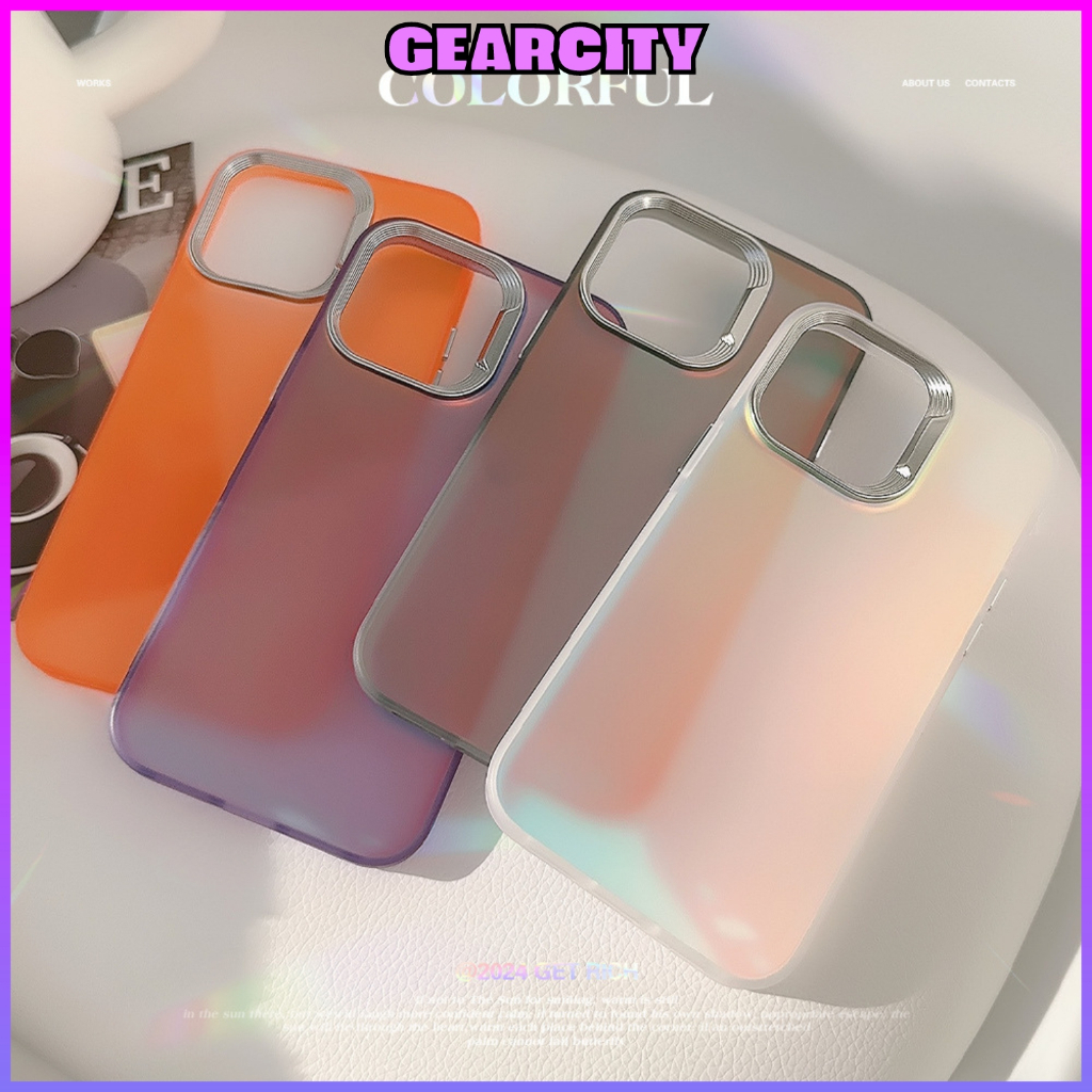 Ốp lưng iPhone Laser Gradient Viền Camera Kim Loại Bậc Thang cực đẹp cho iPhone 11 12 13 14 15 Pro Max - GEARCITY