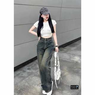 Quần jean nữ ống suông rộng dáng dài Hari cạp cao,Quần bò jean ống rộng suông xuông nữ jeans cạp cao phong cách