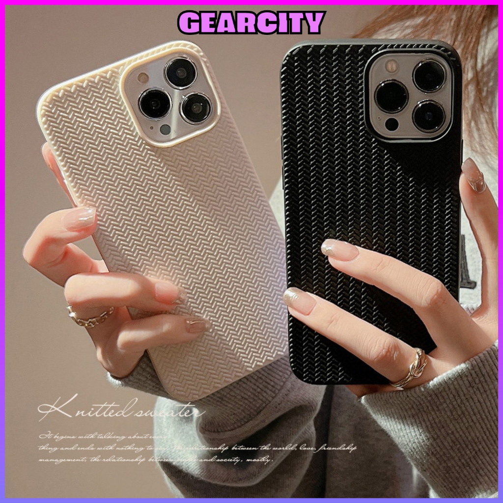 Ốp lưng iPhone Silicon Chống Sốc Viền Họa Tiết Vải Đan cực đẹp cho iPhone 11 12 13 14 15 Pro Max - GEARCITY
