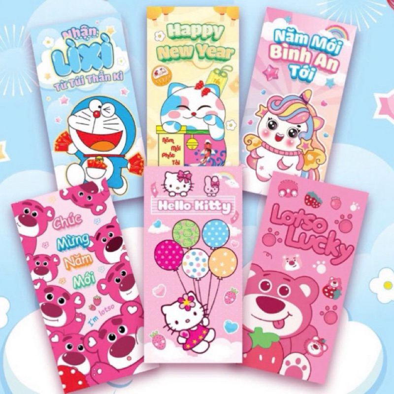 10 Bao lì xì Tết 2024 Gấu Dâu Losto Doremon hottrend giá rẻ