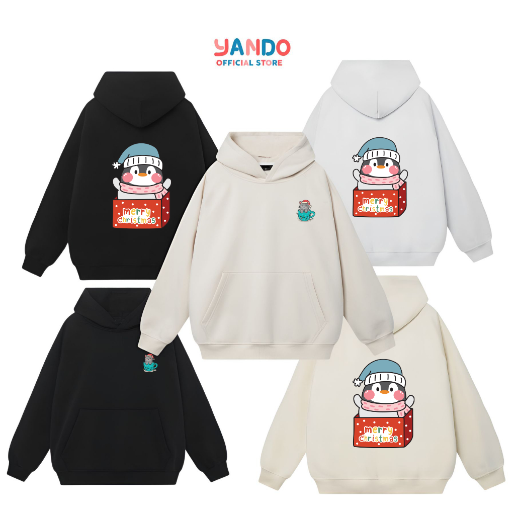 Áo Hoodie Merry Christmas CHIM CÁNH CỤT Form Rộng Unisex YANDO OUTFITS L015 Nỉ Cotton French Terry 350GSM Local Brand