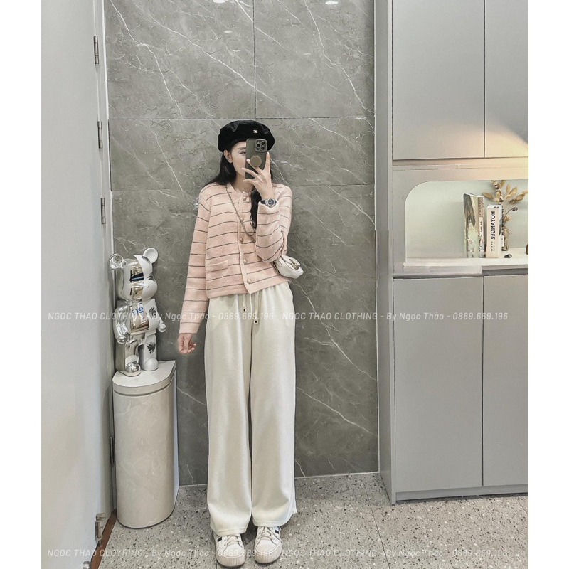 Áo cardigan len kẻ ngang qc