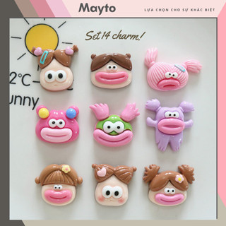 Set 14 Sticker, Charm 3D chủ đề Môi dày hồng 14 DIY Mayto nhựa cứng gắn Dép Cross, Dép Sục, Cá Sấu JB-82