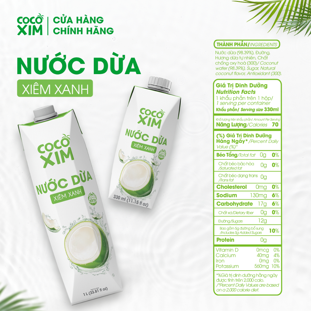 THỦNG 12 Hộp Nước dừa đóng hộp Cocoxim Xanh dung tích 1000ml/Hộp