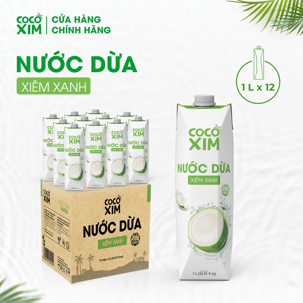 THỦNG 12 Hộp Nước dừa đóng hộp Cocoxim Xanh dung tích 1000ml/Hộp