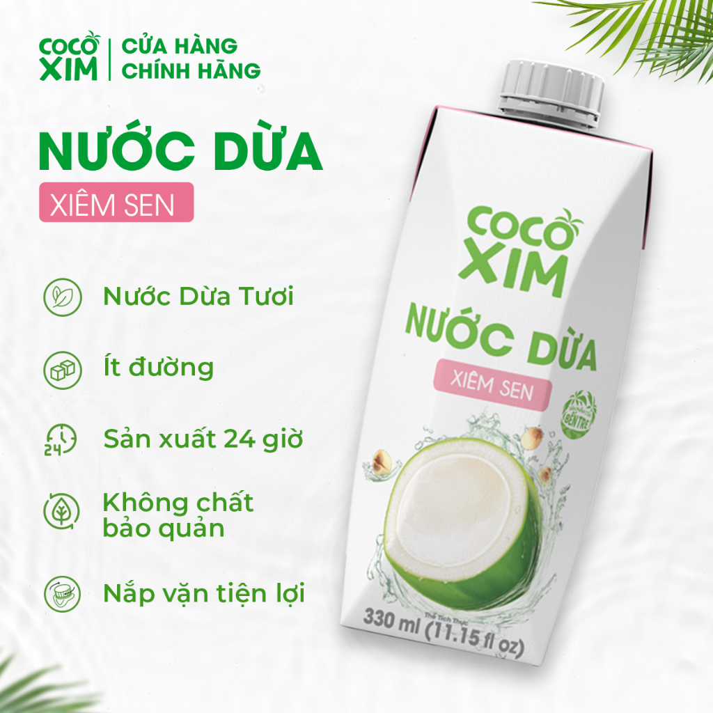 Thùng 12 Hộp Nước Dừa Xiêm Sen Cocoxim 330ml/hộp