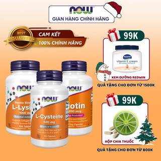 Combo làm đẹp da - tóc - mong cho phái nữ Now L-Lysine 1000mg + Biotin 5000mcg + L-Cysteine 500mg