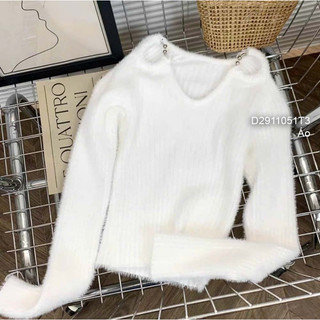 Áo len lông cổ tim phối khoen, áo lông tay dài kèm khoen sang trọng VIENS STORE