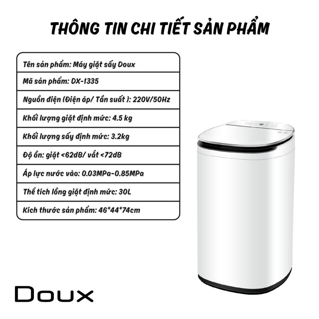 Doux-Máy giặt sấy mini new 2023 Doux -1335-MGS064001