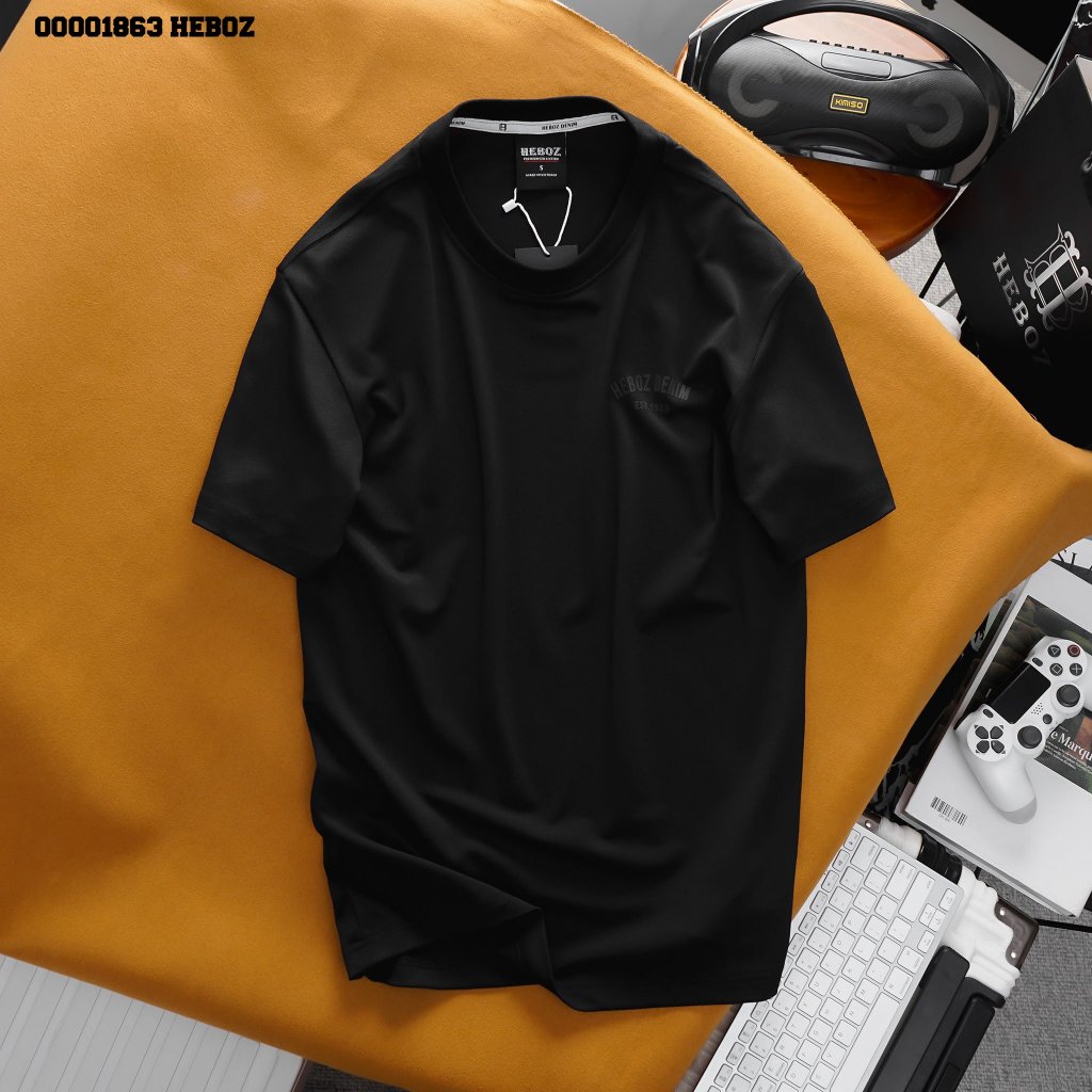 Áo thun nam cổ tròn ngắn tay chất vải CVC co giãn logo 2 Heboz 4M - 00001863