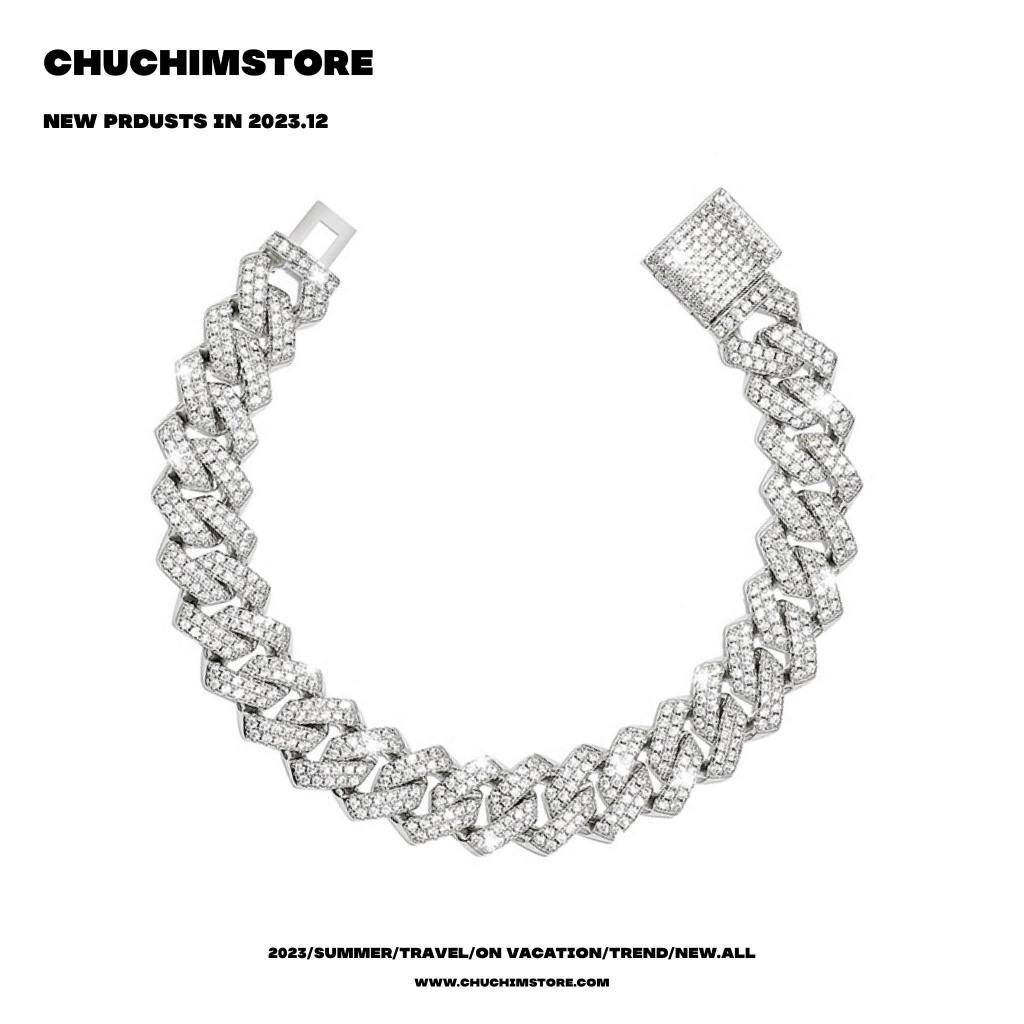 Vòng Tay Cuban Mắt Xích Đính Đá Bling Bling Hiphop - THÉP KHÔNG GỈ - VT043