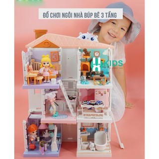 Bộ đồ chơi ngôi nhà búp bê cao cấp 4in1 lắp ráp 3 tầng kích thước lớn kèm nhiều búp bê siêu xinh dành cho bé gái