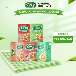 Combo mix 5 vị trà hoa quả hòa tan cozy: trà đào, trà dâu, trà vải, trà chanh, trà sâm bí đao
