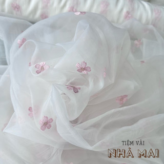 1M Vải Voan Kính Nước Trong Suốt Thêu Hoa Chất Mềm, Mỏng Nhẹ