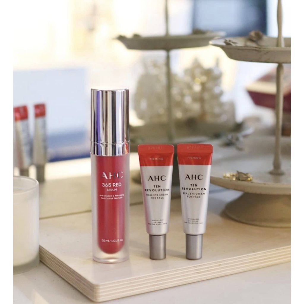 Set Serum + kem mắt ngăn ngừa lão hóa AHC đỏ 365 Red Serum Synergy Set