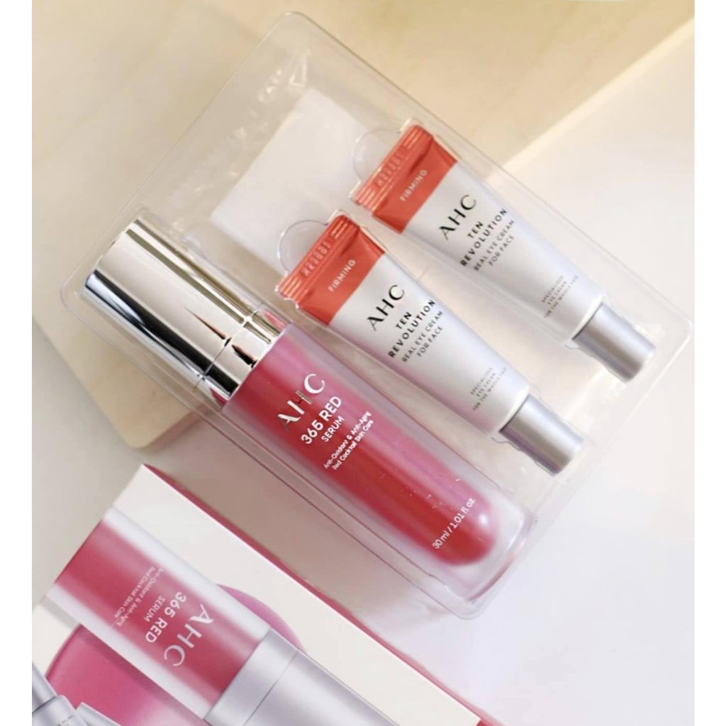 Set Serum + kem mắt ngăn ngừa lão hóa AHC đỏ 365 Red Serum Synergy Set