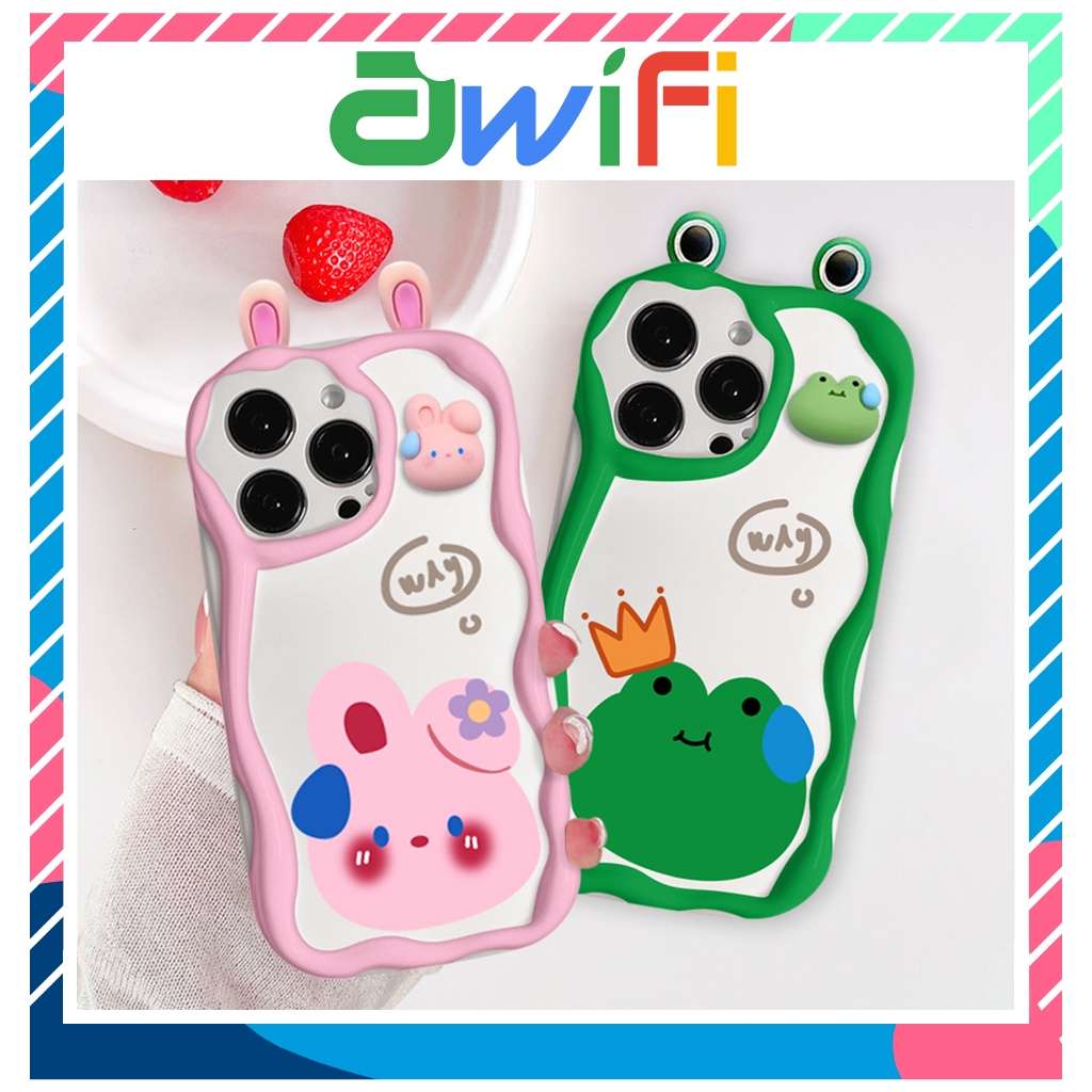 Ốp lưng iphone cạnh sóng ếch thỏ 3D nổi gắn tai 6/6splus/7/7plus/8/8plus/x/xs/11/12/13/14/pro/promax - Awifi Case E4-1