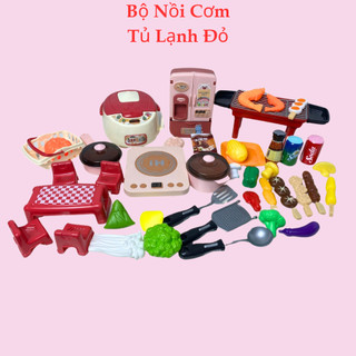 Đồ chơi nấu ăn nấu bếp bộ nấu ăn cho bé màu đỏ nhiều chi tiết giúp phát triển kỹ năng cơ bản