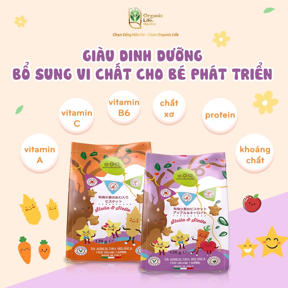 Bánh qui hữu cơ hình ngôi sao cho bé Sottolestelle 120g
