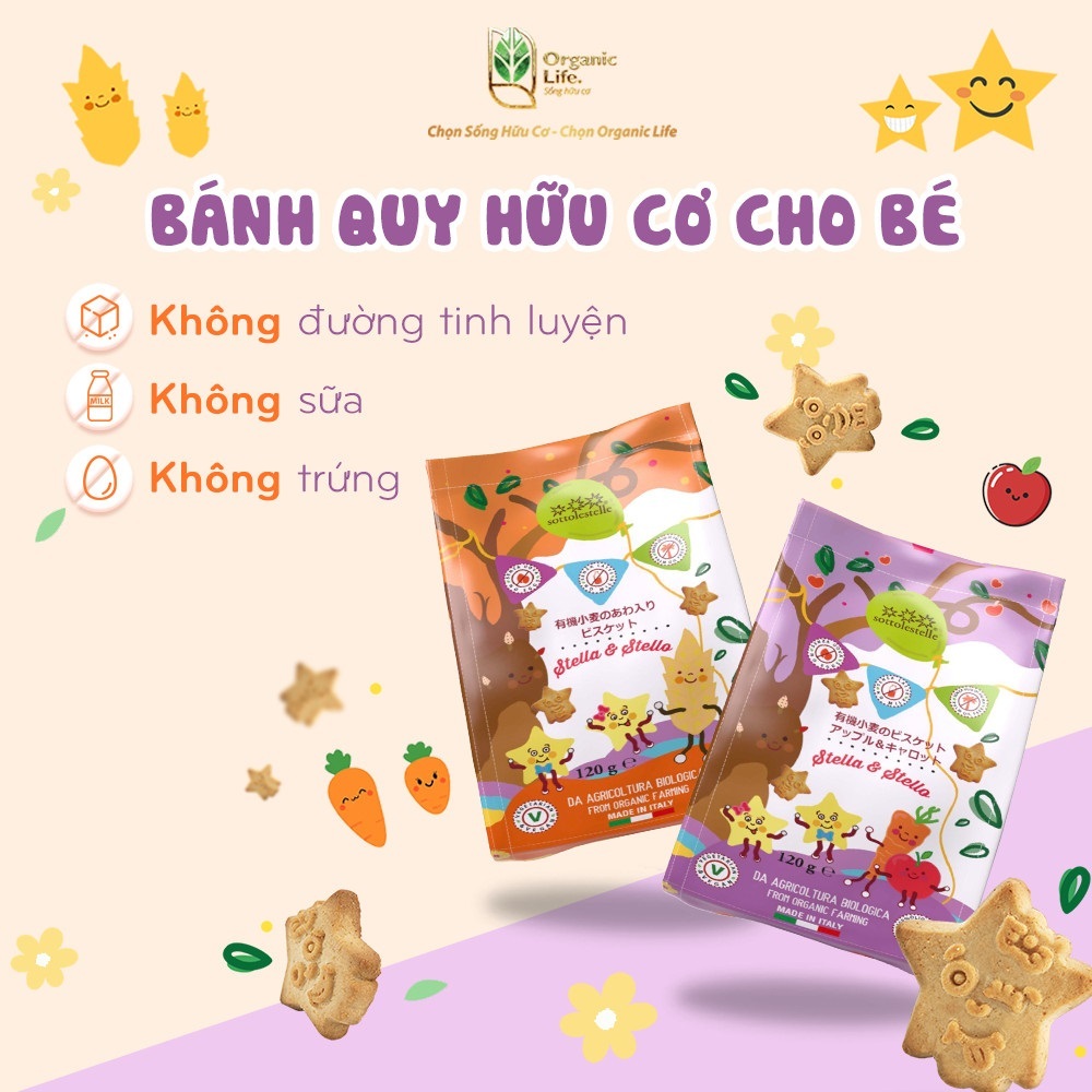 Bánh qui hữu cơ hình ngôi sao cho bé Sottolestelle 120g
