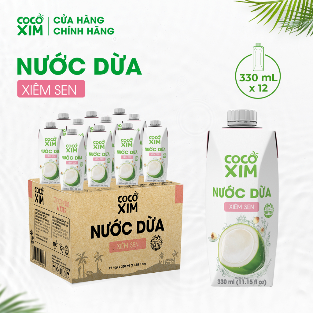 Thùng 12 Hộp Nước Dừa Xiêm Sen Cocoxim 330ml/hộp