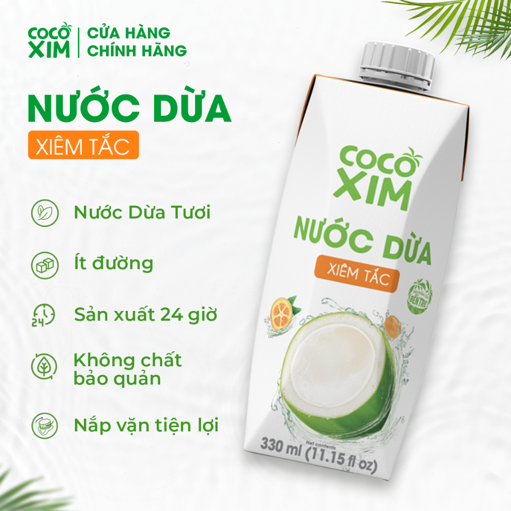 Nước dừa đóng hộp Cocoxim Tắc dung tích 330ml/Hộp