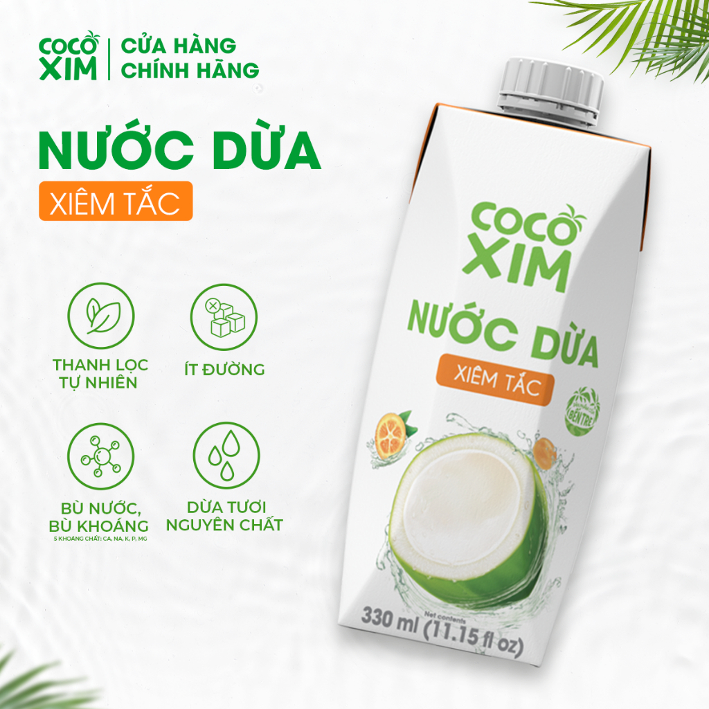 Nước dừa đóng hộp Cocoxim Tắc dung tích 330ml/Hộp