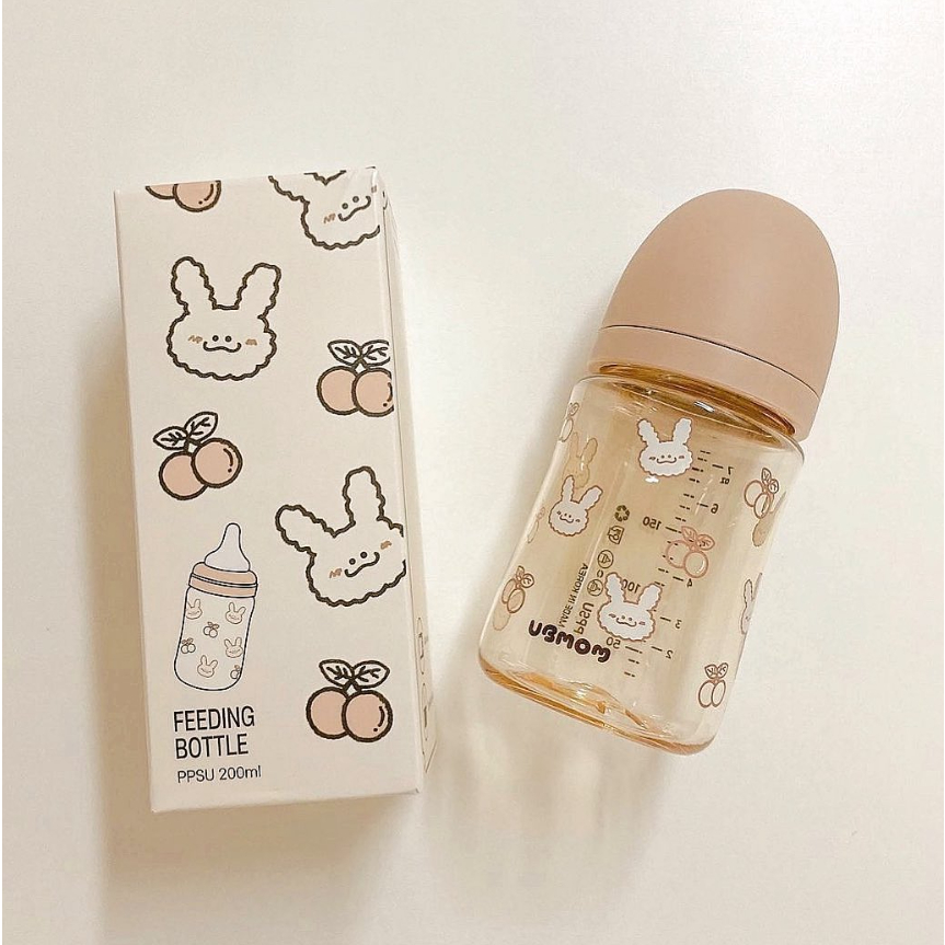 Bình sữa UBMOM họa tiết THỎ NÂU 200ml - 280ml nhập khẩu chính hãng từ Hàn Quốc