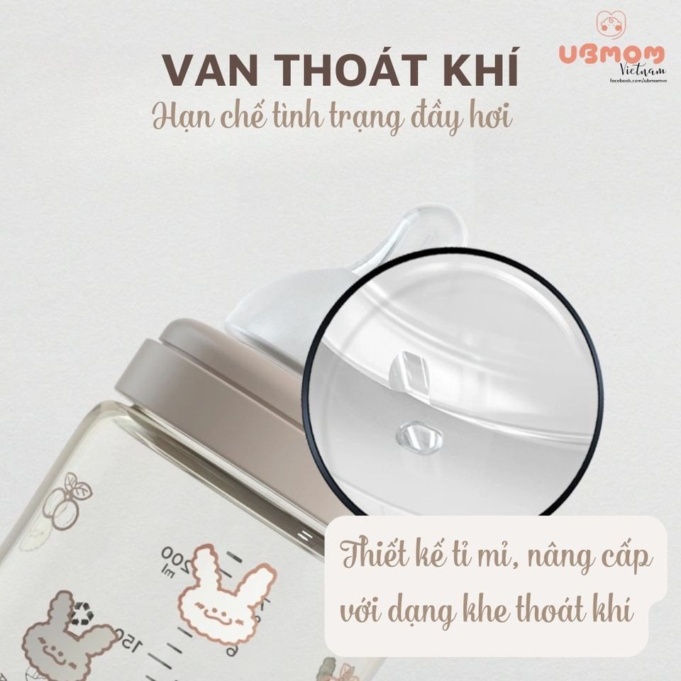 Bình sữa UBMOM họa tiết THỎ NÂU 200ml - 280ml nhập khẩu chính hãng từ Hàn Quốc