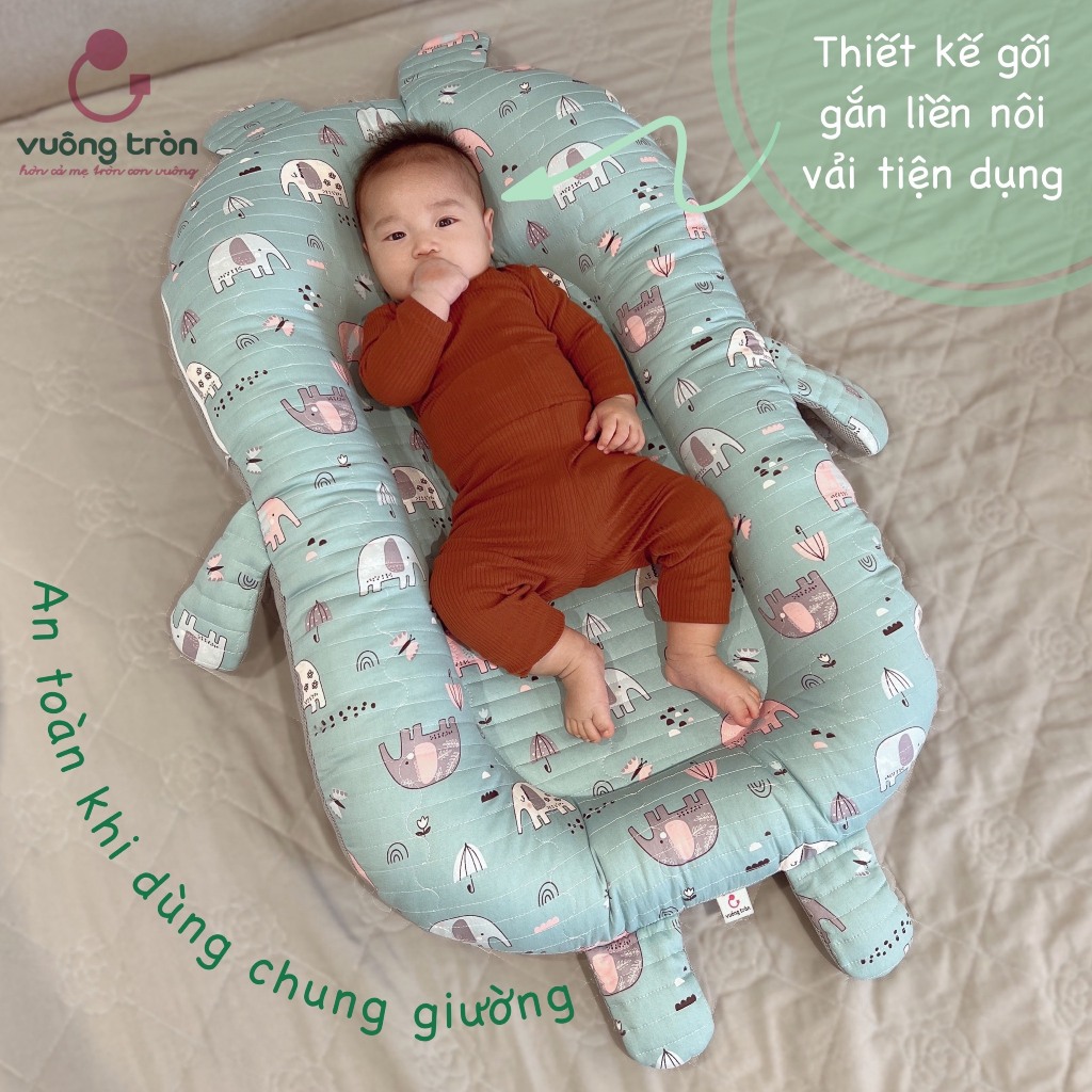 Nôi vải cho bé cao cấp Vuông Tròn cotton Hàn chần bông, đệm nằm chung giường đẹp an toàn cho bé yêu