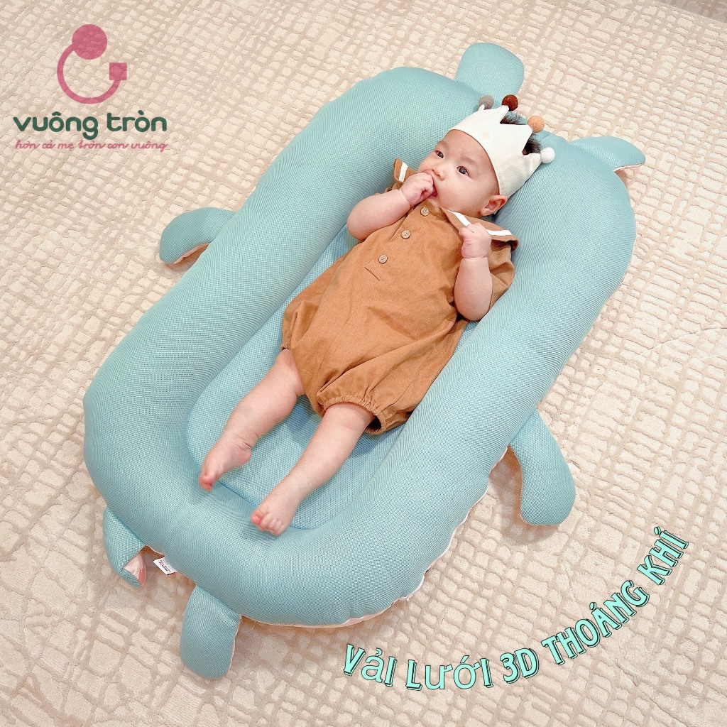 Nôi vải cho bé cao cấp Vuông Tròn cotton Hàn chần bông, đệm nằm chung giường đẹp an toàn cho bé yêu