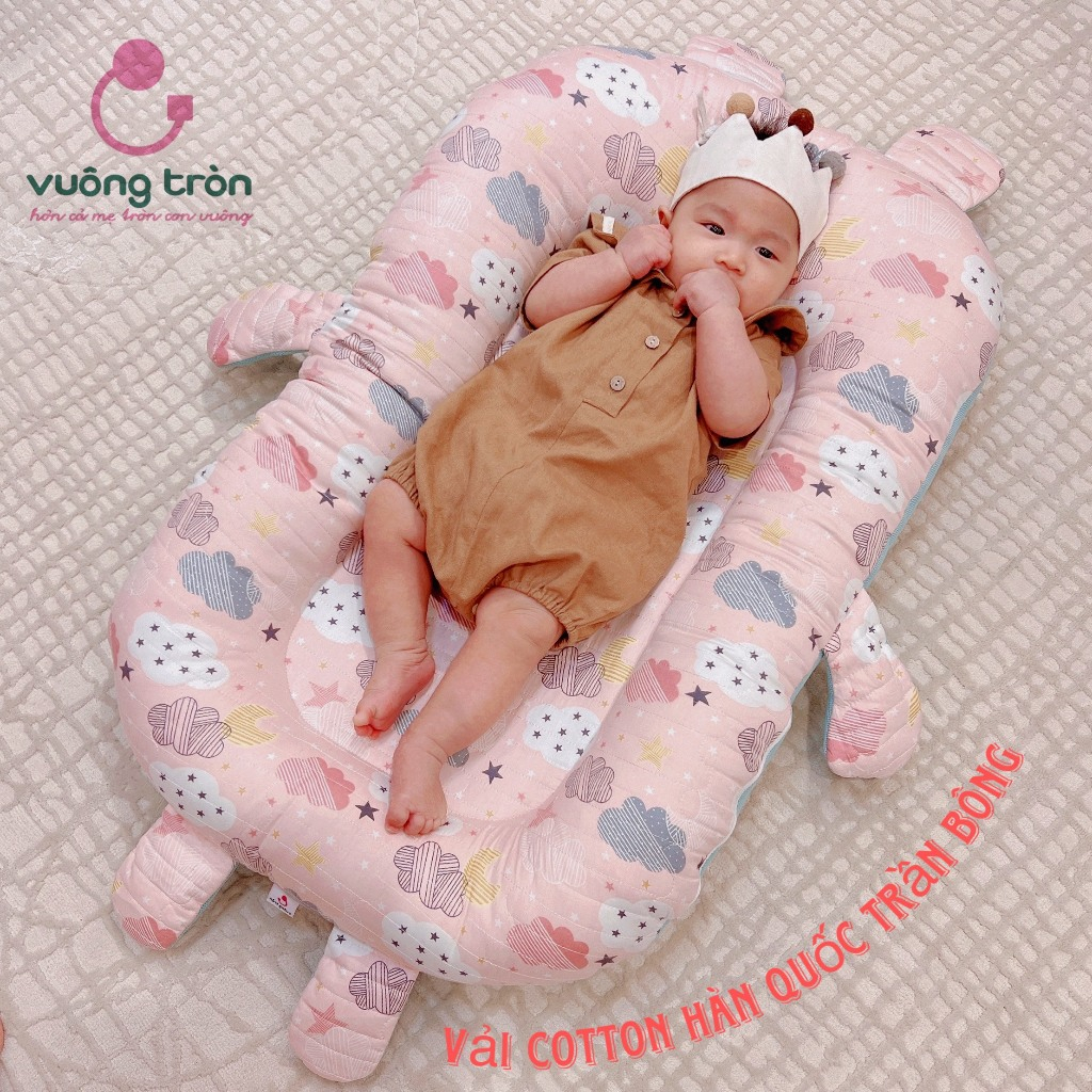 Nôi vải cho bé cao cấp Vuông Tròn cotton Hàn chần bông, đệm nằm chung giường đẹp an toàn cho bé yêu
