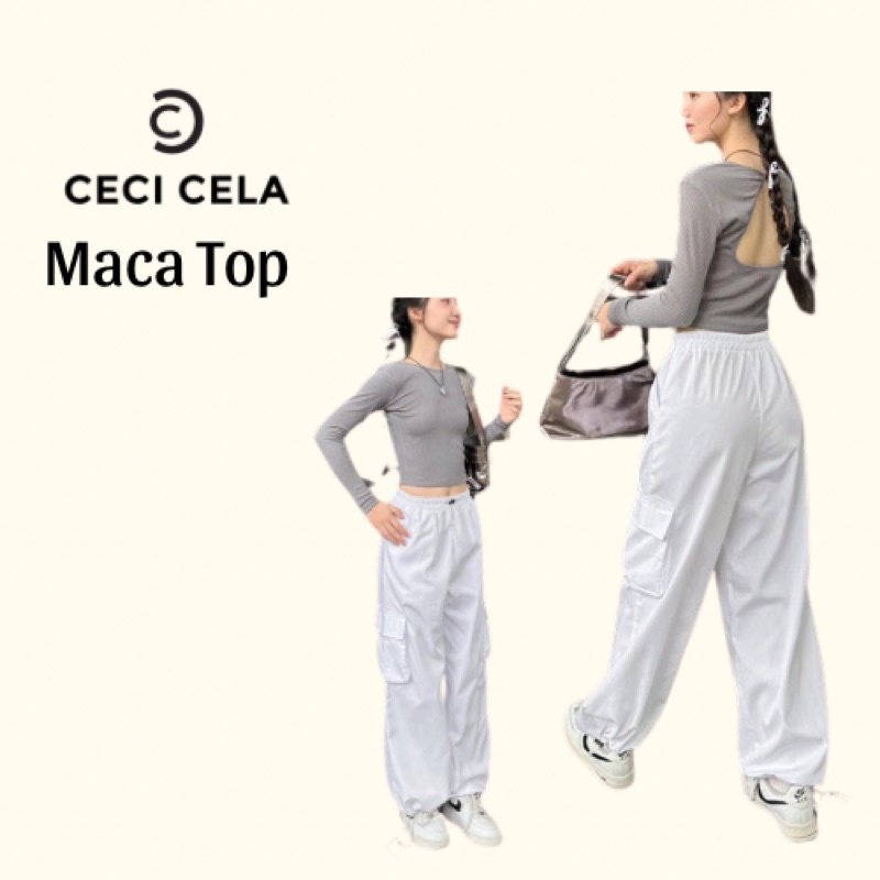 Ceci Cela - Áo thun ôm tay dài khoét lưng Maca